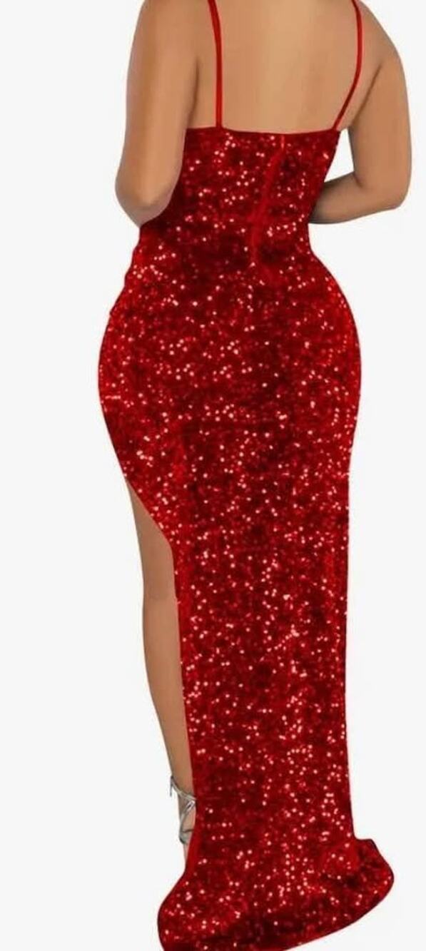Red Sequin Slit Gown homecoming evening